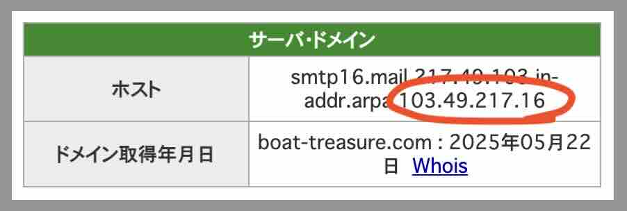 競艇トレジャーハンターのIPアドレス